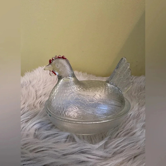 Other - Vintage Indiana Glass Hen On Nest Clear Glass With Red Cone